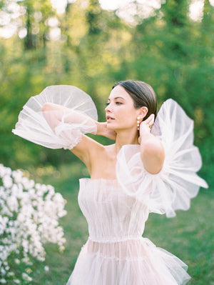 1950s Sheer Tulle Pleated Gown