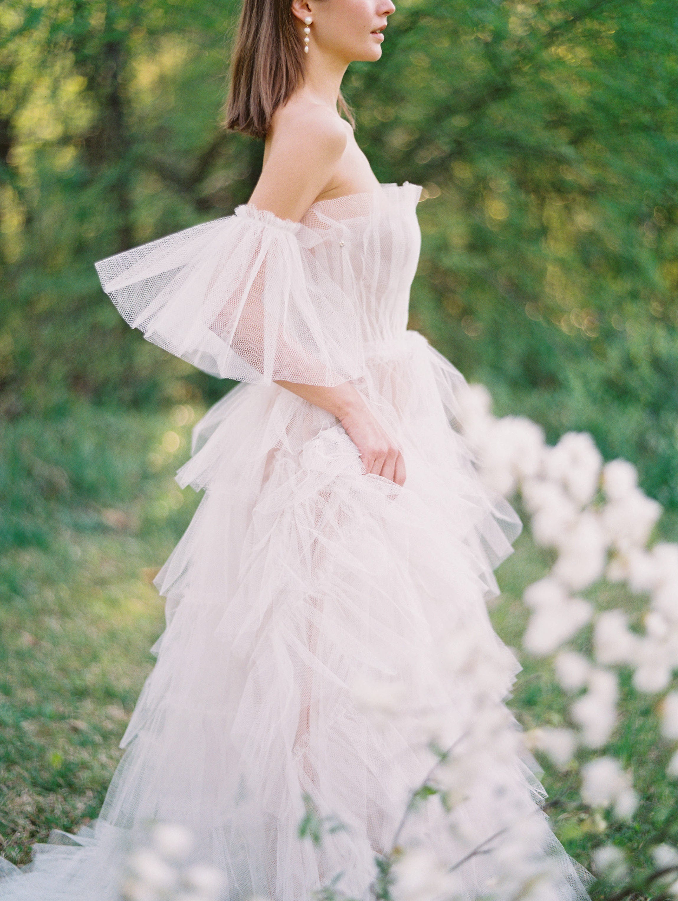 1950s Sheer Tulle Pleated Gown