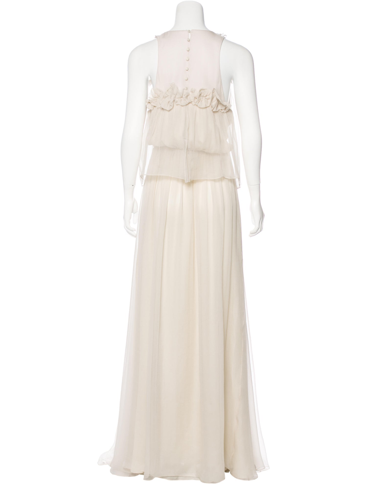 Dove Gray Silk Floral Applique Gown