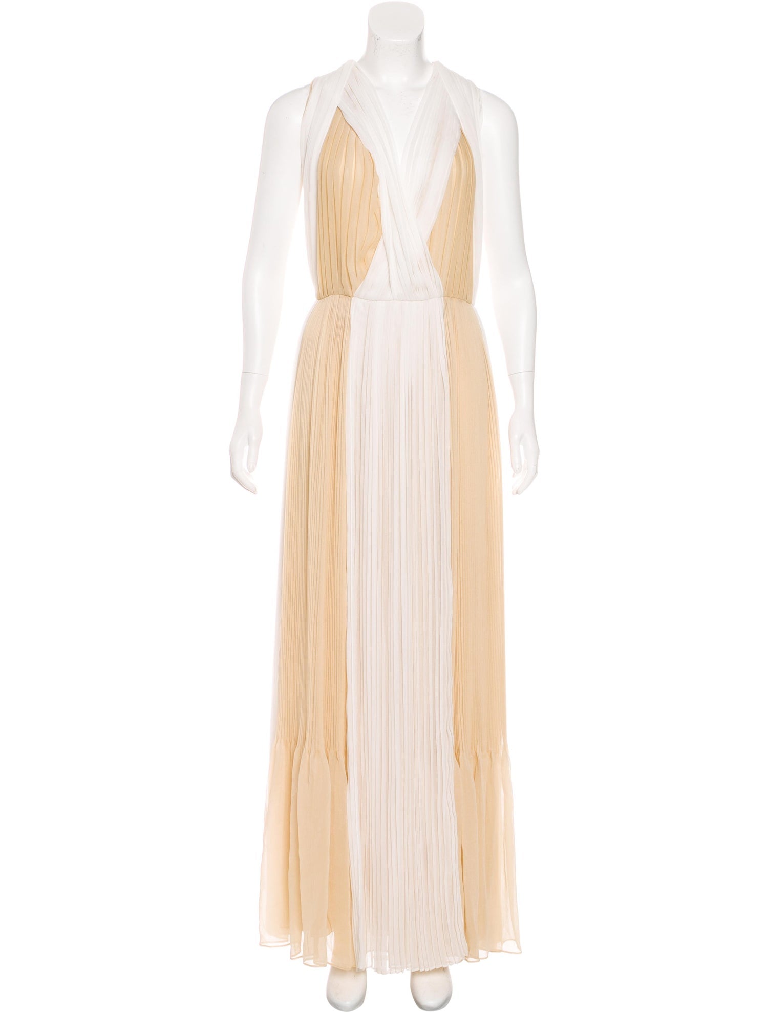 Ivory and Wheat Silk Pleated Gown