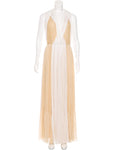 Ivory and Wheat Silk Pleated Gown