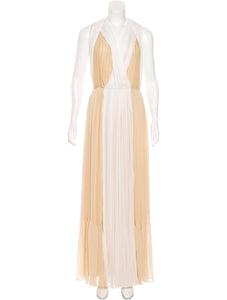 Ivory and Wheat Silk Pleated Gown