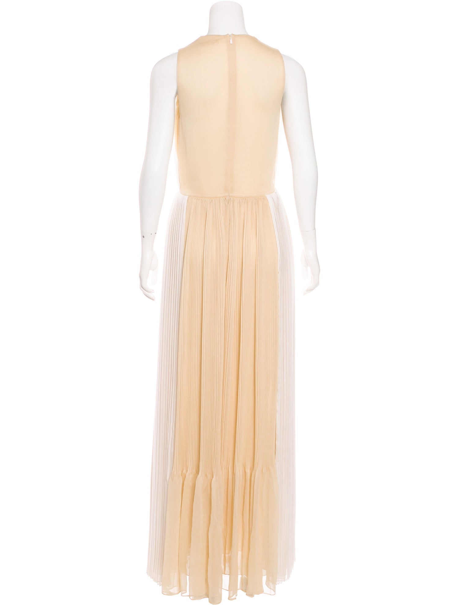 Ivory and Wheat Silk Pleated Gown