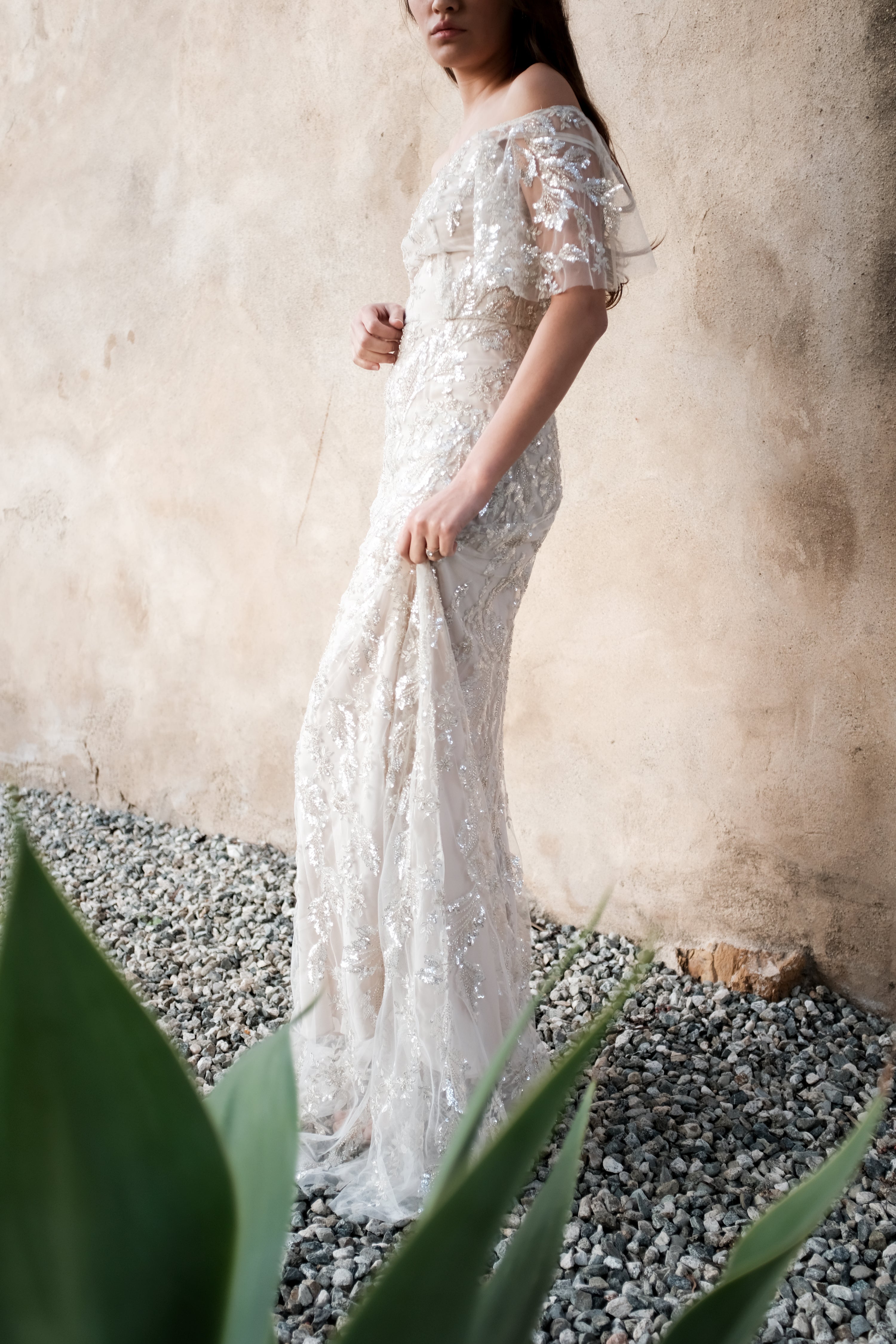 Beaded Off the Shoulder Gown