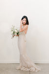 Nude Pin-Tucked Bateau Gown