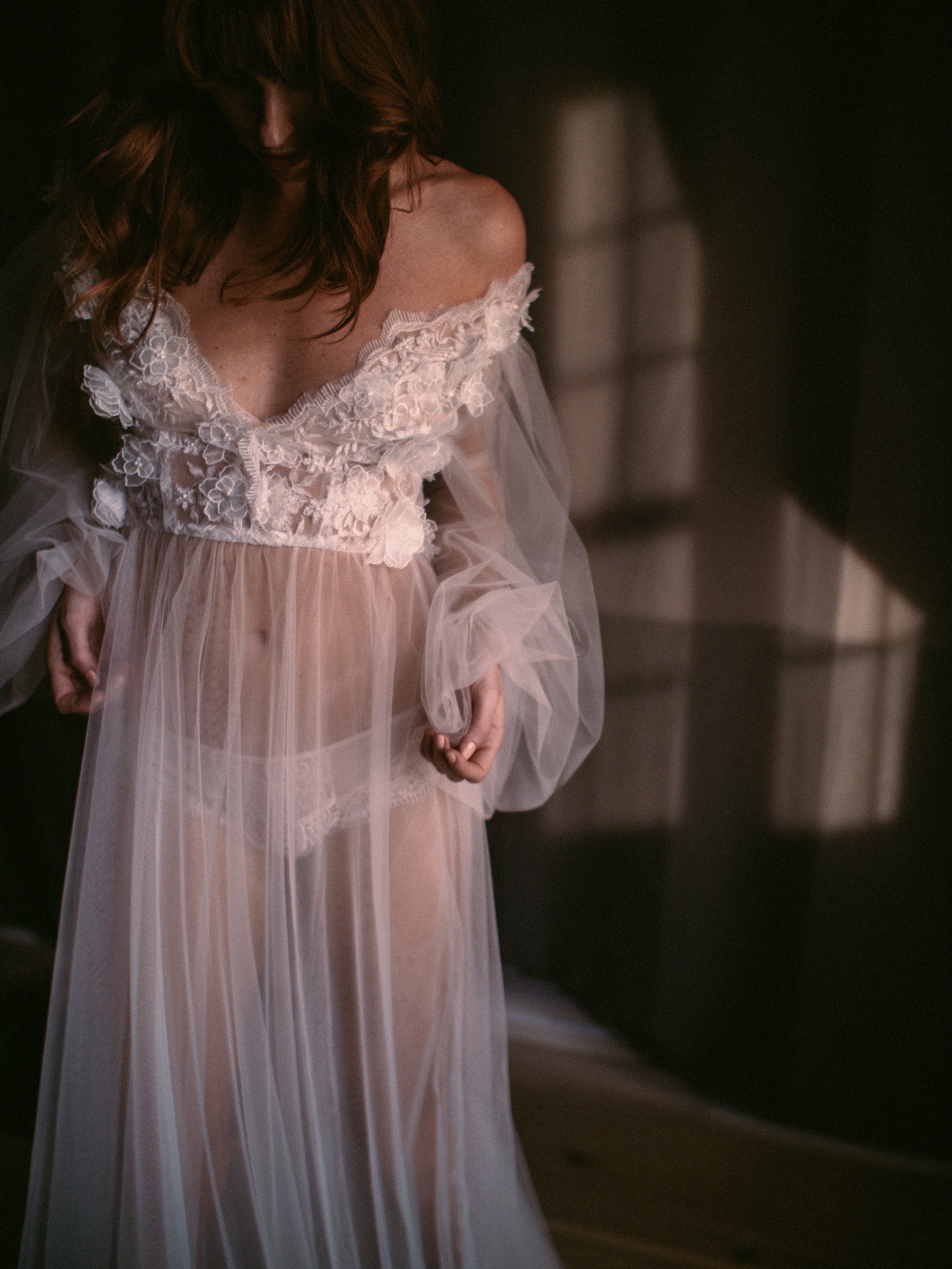 Puff Sleeve Sheer Gown