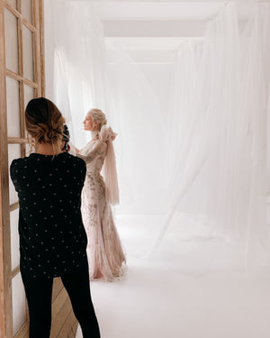 Long Sleeve Crystal Beaded Gown