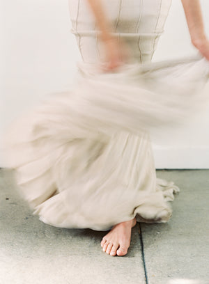 Nude Pin-Tucked Bateau Gown