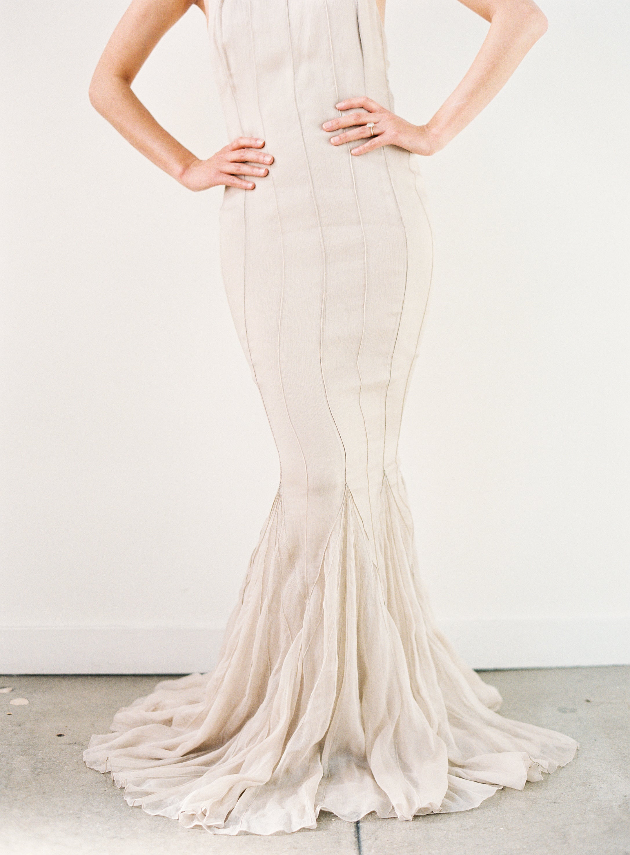 Nude Pin-Tucked Bateau Gown