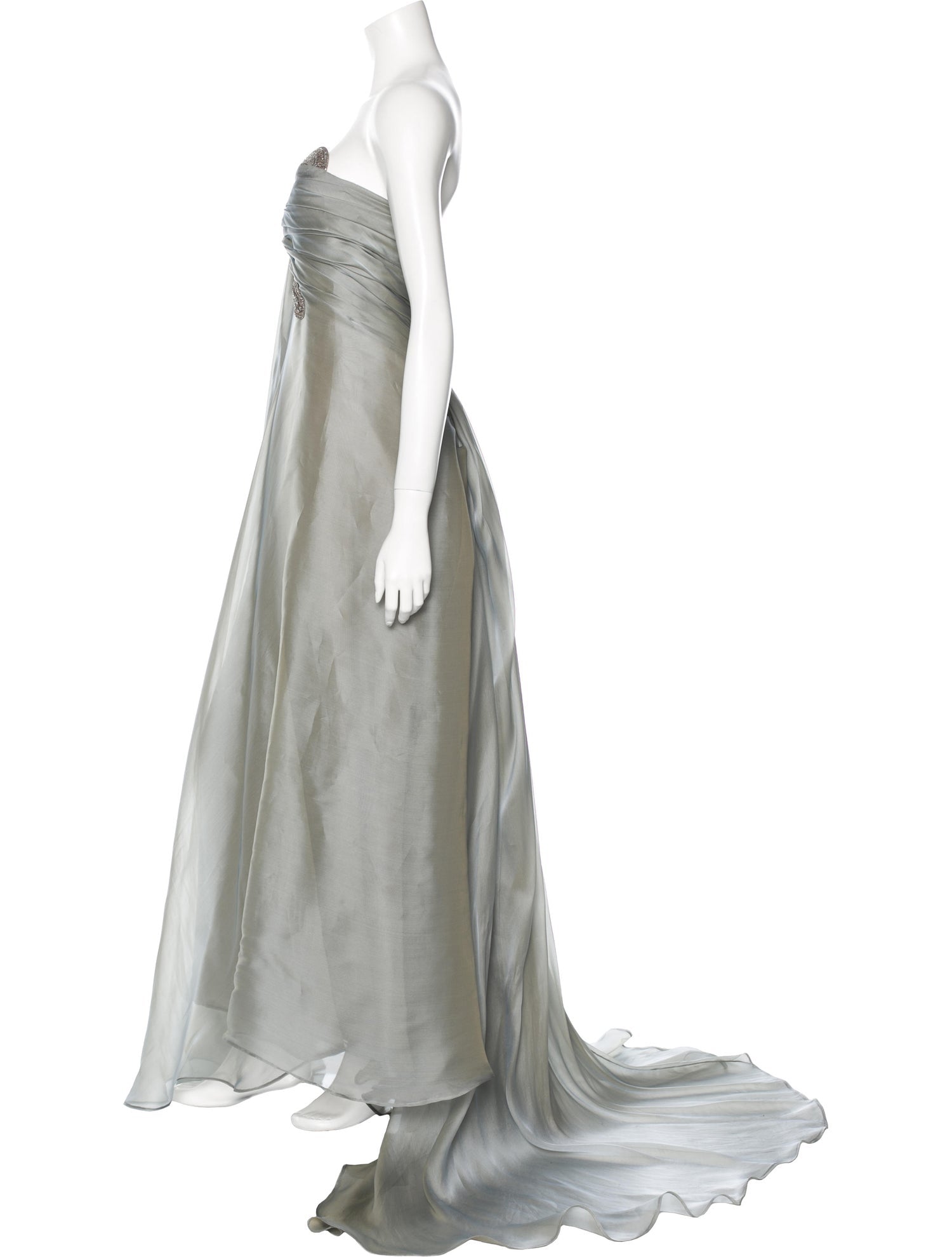 iridescent organza dress Iridescent Organza Fur-Trimmed Dress Bronze / US 18