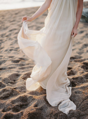 Ivory Silk Backless Halter Trapeze Gown