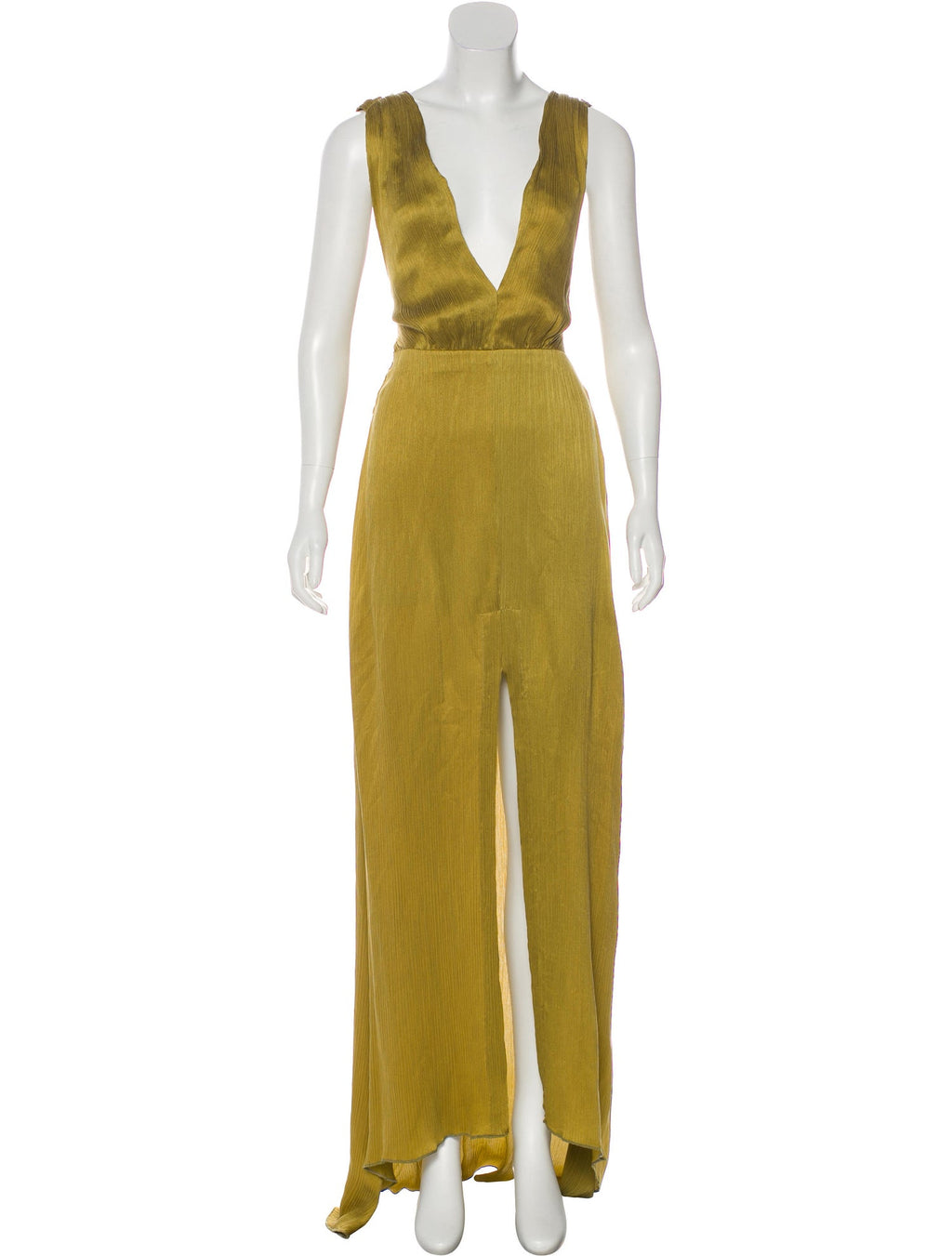 Lime Plunging Silk Gown