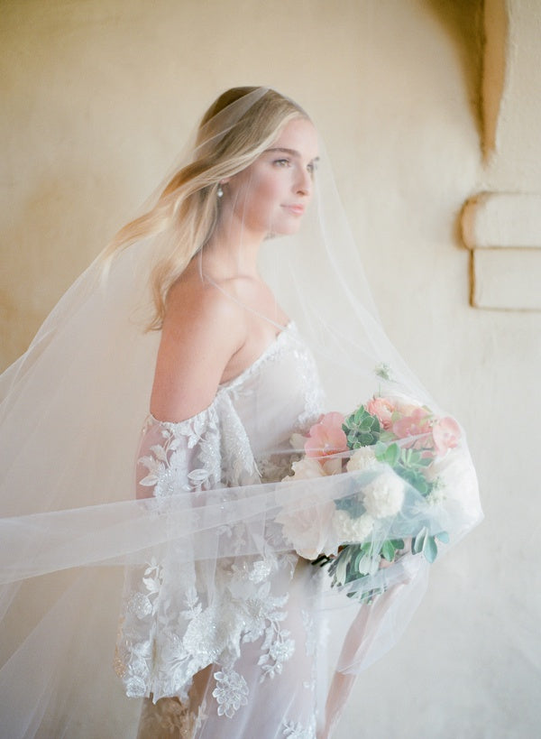 Embellished Off-the-Shoulder Ivory and Nude Gown