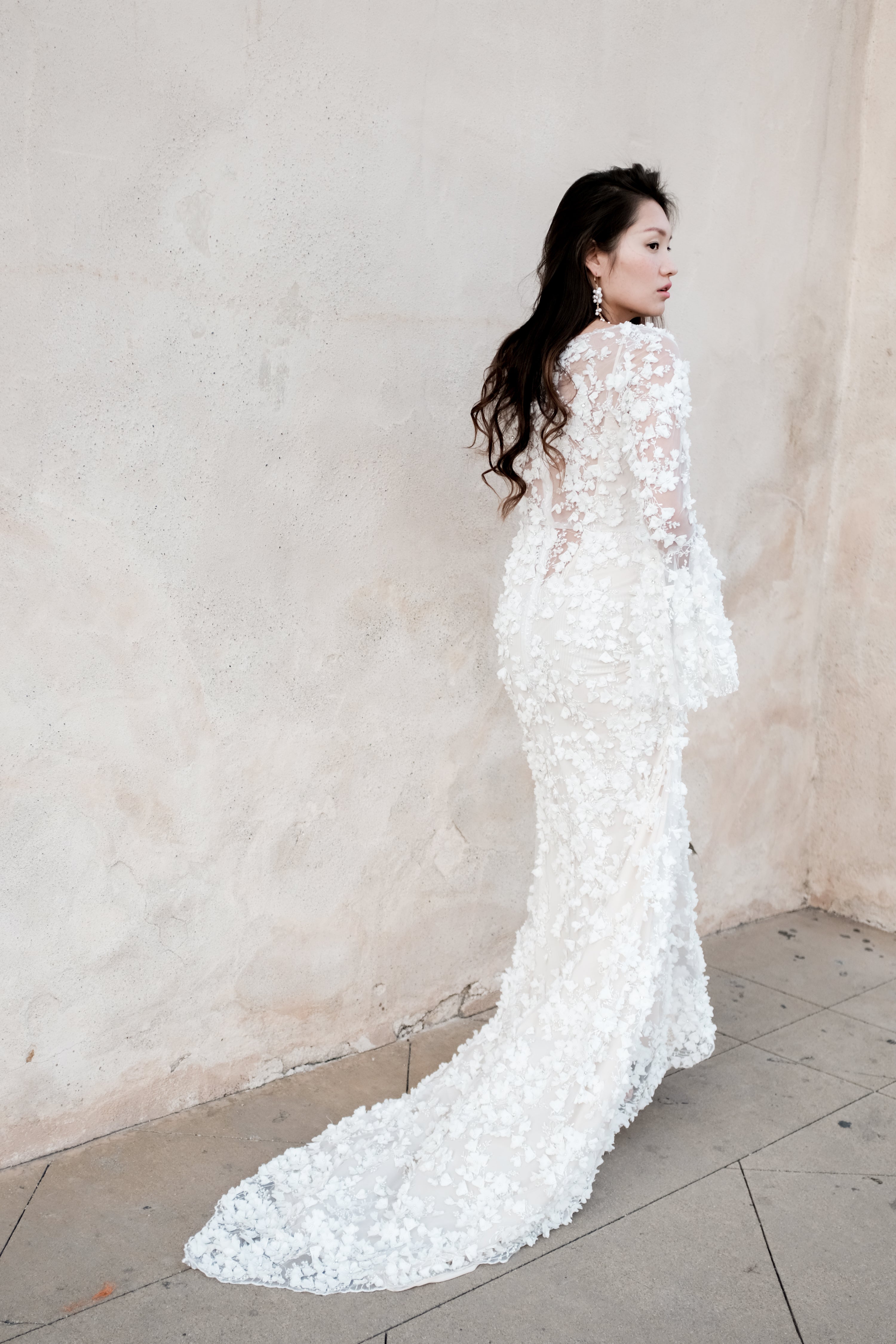 Long Sleeve Angel Floral Appliqué Gown