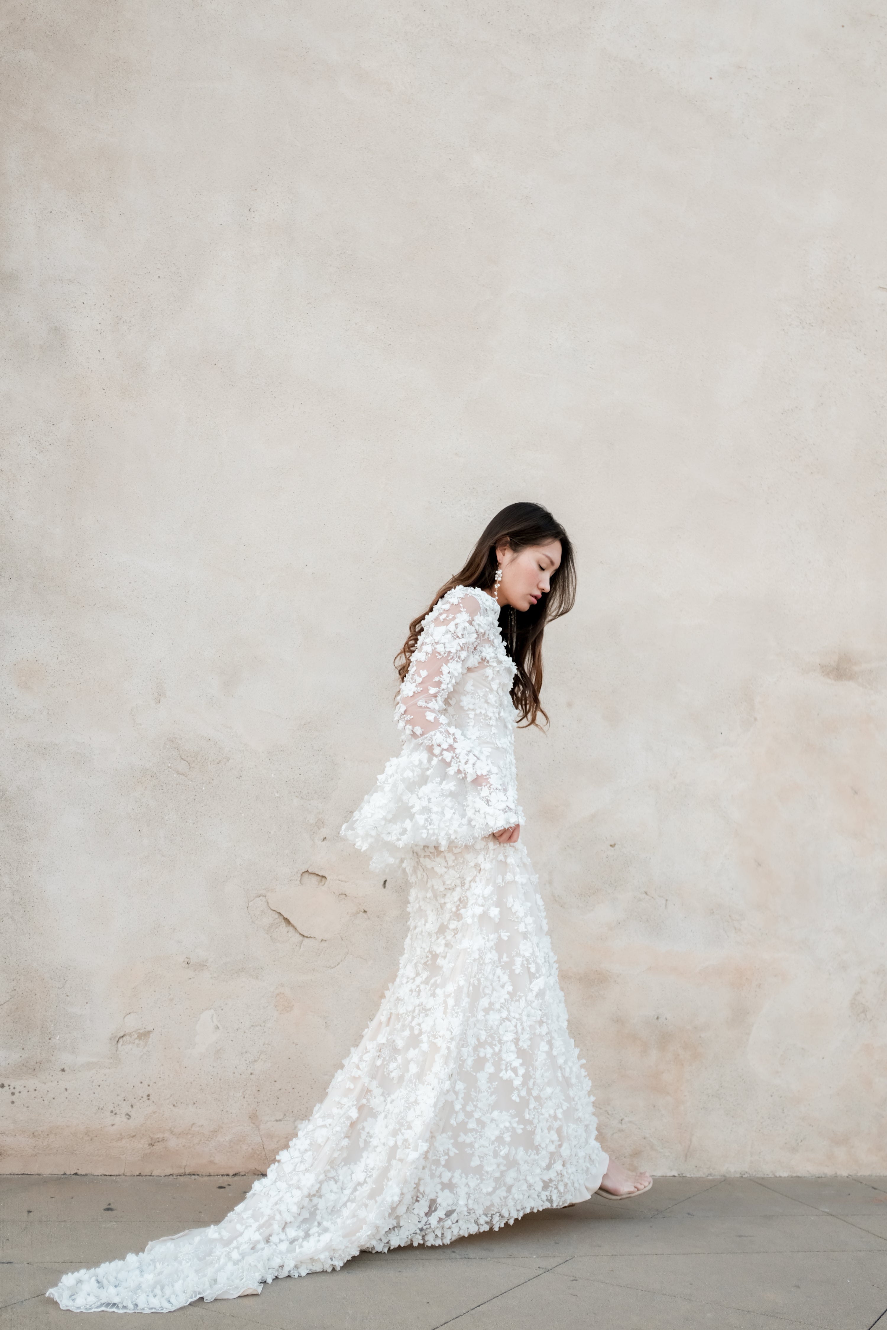 Long Sleeve Angel Floral Appliqué Gown