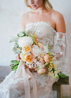 Embellished Off-the-Shoulder Ivory and Nude Gown