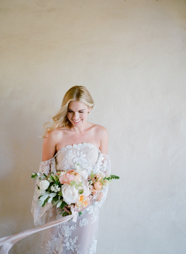 Embellished Off-the-Shoulder Ivory and Nude Gown